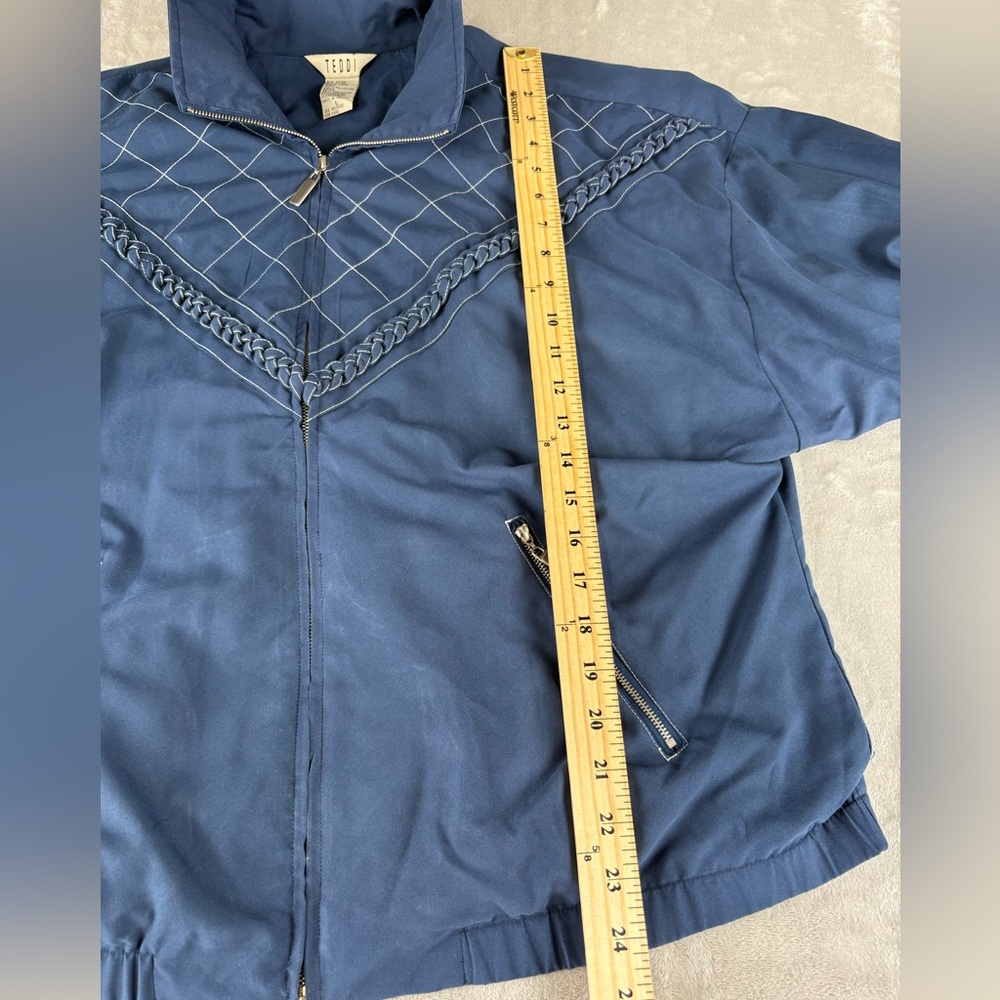 Vintage 80s 90s Teddi Women’s Blue Cropped Jacket Size L Quilted Chain Detail - Picture 6 of 9